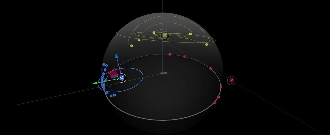 The Grapes canvas: sound objects follow trajectories in spherical space